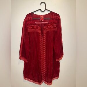 Johnny Was Deep Red Embroidered Tunic